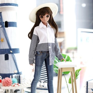 [선주문] [SD13 GIRL &amp; Smart Doll] 프리하프 라인 셔츠 - 네이비